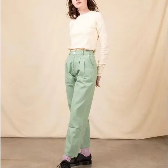 Big Bud Press Sage Green Pleated High Waisted Wide Leg Pants XXS - Picture 8 of 8